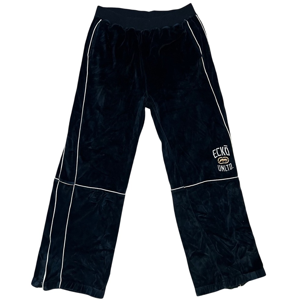 VTG 90s Y2K Ecko Unltd Knit‎ Velour Black Track Pants Mens XL Sporty Athletic